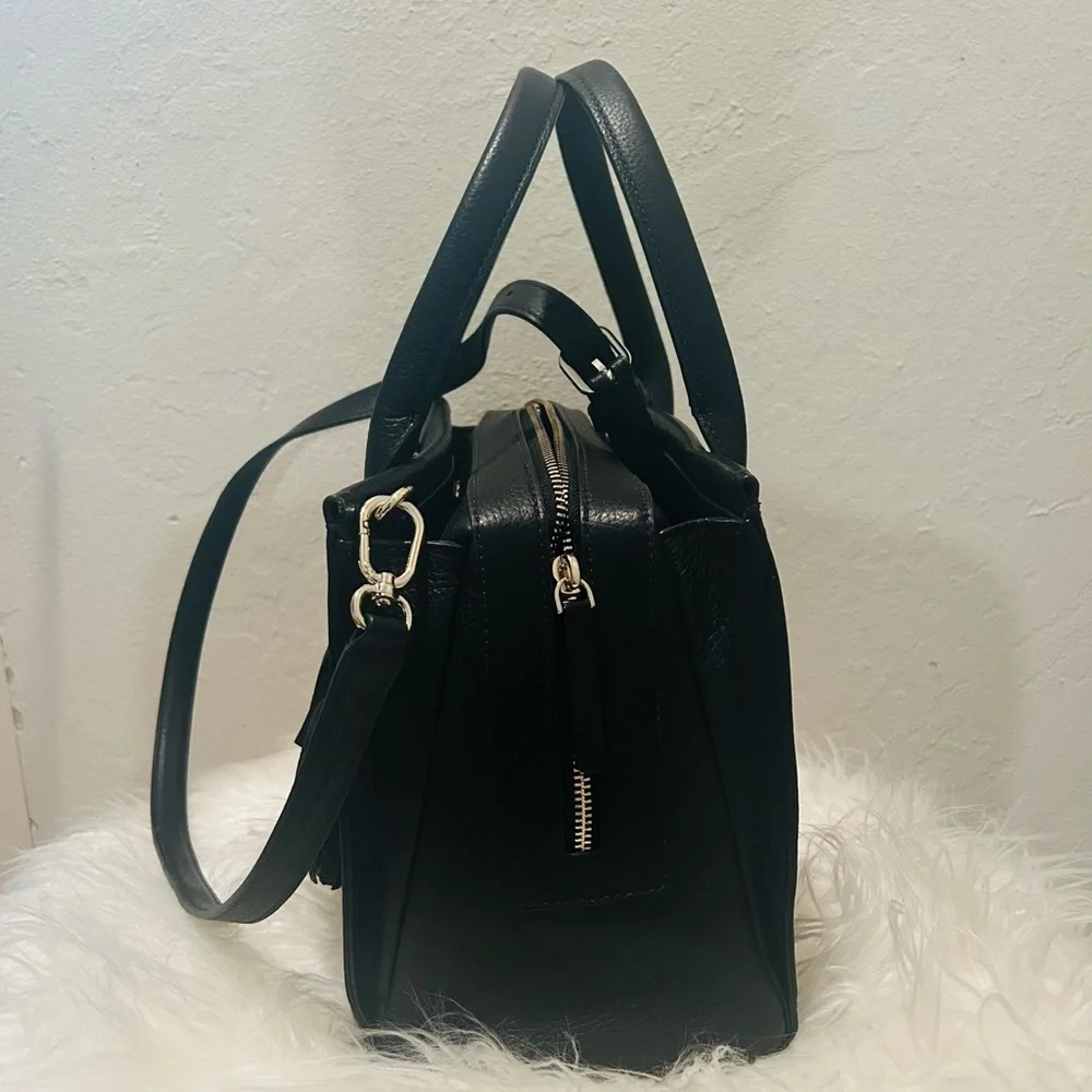 kate spade Black Leather Satchel with Tassel Charm